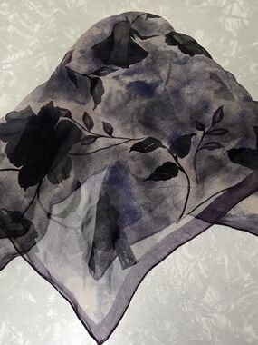 Cejon Sheer Floral Cejon Accessories Scarf in Purple and Black